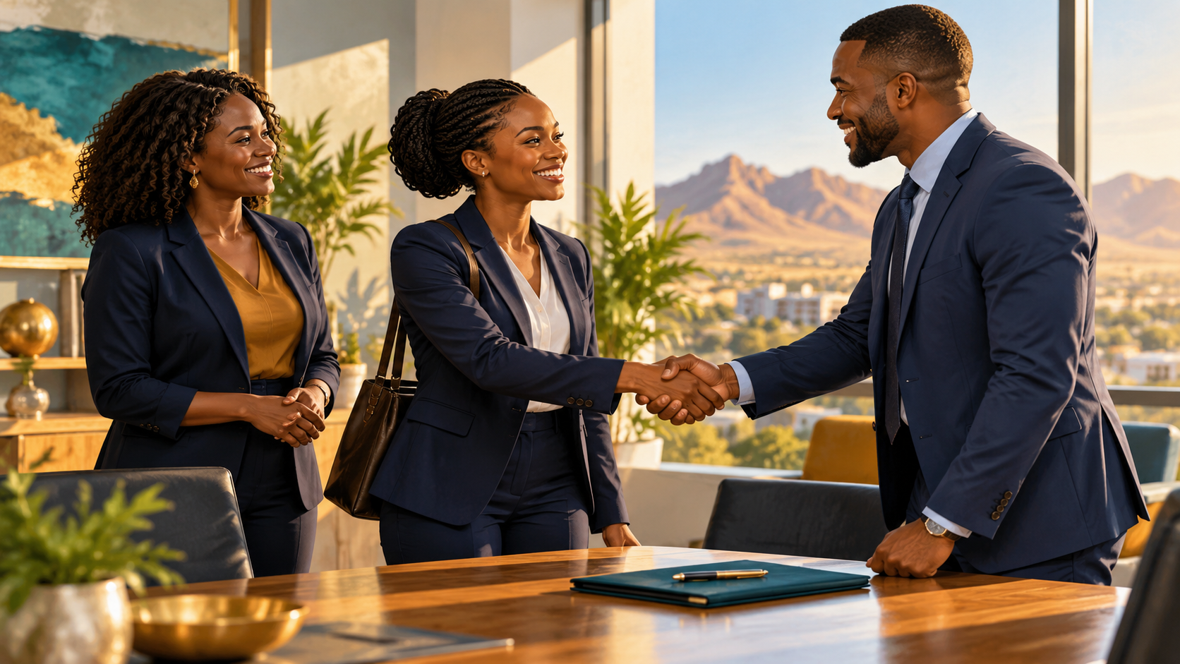 Illustration of a new employee being welcomed by colleagues