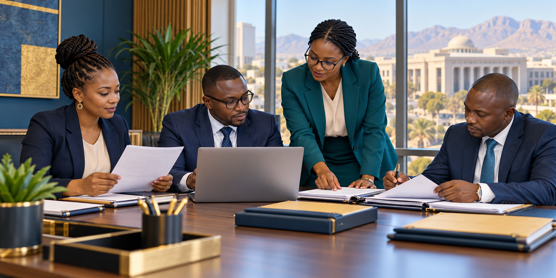Illustration of government HR officials reviewing recruitment documentation